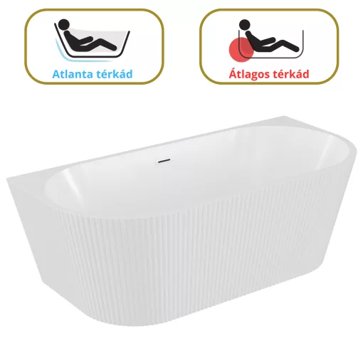 HD Atlanta White félszabadonálló akril kád fényes fehér túlfolyóval és click-clack leeresztővel, 170x80x58 cm