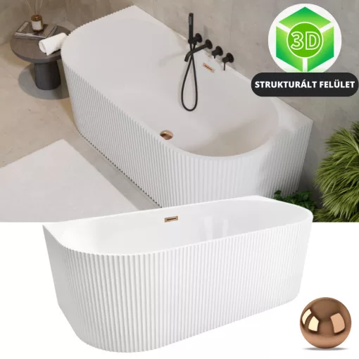 HD Atlanta White félszabadonálló akril kád rózsa arany túlfolyóval és click-clack leeresztővel, 170x80x58 cm