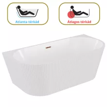 HD Atlanta White félszabadonálló akril kád rózsa arany túlfolyóval és click-clack leeresztővel, 170x80x58 cm