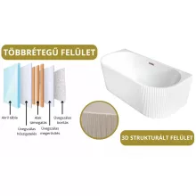 HD Atlanta White félszabadonálló akril kád rózsa arany túlfolyóval és click-clack leeresztővel, 170x80x58 cm