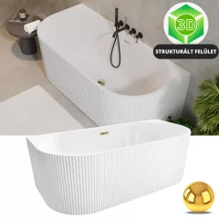   HD Atlanta White félszabadonálló akril kád fényes arany túlfolyóval és click-clack leeresztővel, 170x80x58 cm