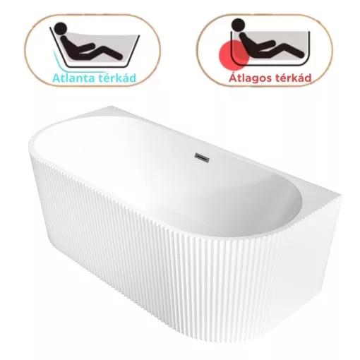 HD Atlanta White félszabadonálló akril kád szürke túlfolyóval és click-clack leeresztővel, 170x80x58 cm