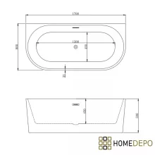 HD Atlanta White félszabadonálló akril kád szürke túlfolyóval és click-clack leeresztővel, 170x80x58 cm