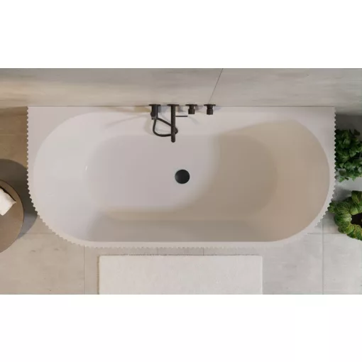 HD Atlanta White félszabadonálló akril kád matt fekete túlfolyóval és click-clack leeresztővel, 170x80x58 cm