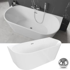   HD Florida White 150/160/170 cm hosszú félszabadonálló akril kád fényes króm túlfolyóval és click-clack leeresztővel