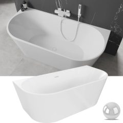   HD Florida White 150/160/170 cm hosszú félszabadonálló akril kád fényes fehér túlfolyóval és click-clack leeresztővel