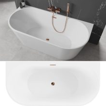 HD Florida White 150/160/170 cm hosszú félszabadonálló akril kád rózsa arany túlfolyóval és click-clack leeresztővel