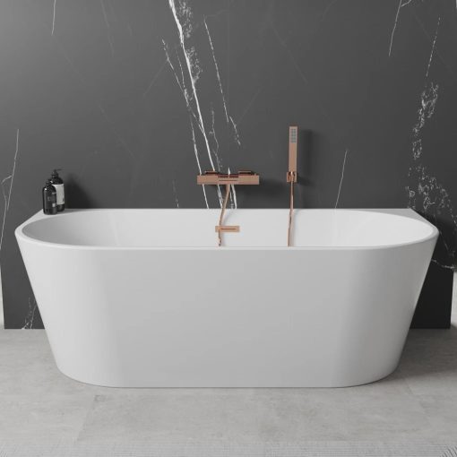 HD Florida White 150/160/170 cm hosszú félszabadonálló akril kád rózsa arany túlfolyóval és click-clack leeresztővel