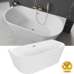   HD Florida White 150/160/170 cm hosszú félszabadonálló akril kád fényes arany túlfolyóval és click-clack leeresztővel