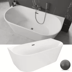   HD Florida White 150/160/170 cm hosszú félszabadonálló akril kád szürke túlfolyóval és click-clack leeresztővel