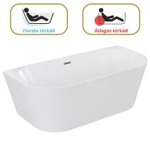 HD Florida White 150/160/170 cm hosszú félszabadonálló akril kád szürke túlfolyóval és click-clack leeresztővel