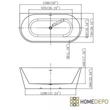 HD Florida White 150/160/170 cm hosszú félszabadonálló akril kád szürke túlfolyóval és click-clack leeresztővel