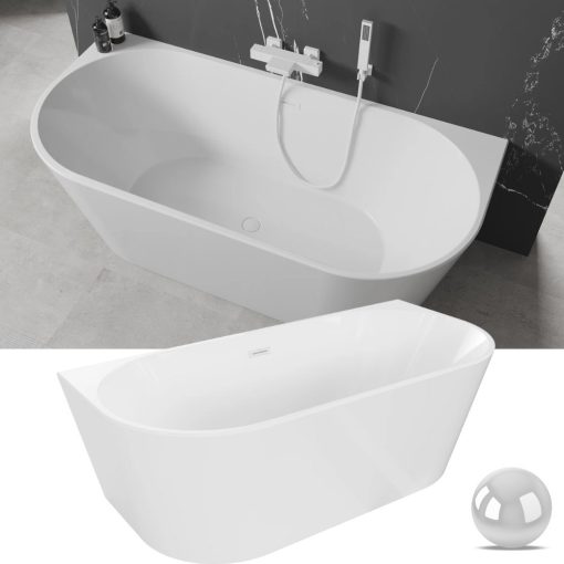 HD Florida White 160x80 félszabadonálló akril kád fényes fehér túlfolyóval és click-clack leeresztővel