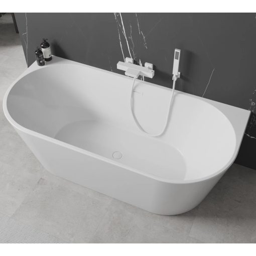 HD Florida White 160x80 félszabadonálló akril kád fényes fehér túlfolyóval és click-clack leeresztővel