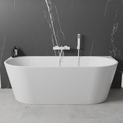 HD Florida White 160x80 félszabadonálló akril kád fényes fehér túlfolyóval és click-clack leeresztővel