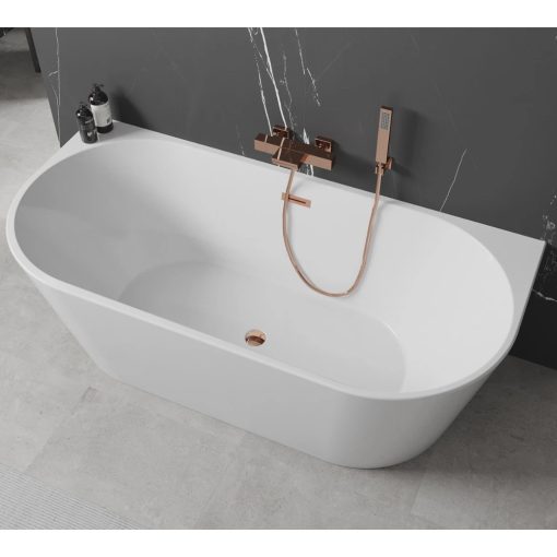 HD Florida White 160x80 félszabadonálló akril kád rózsa arany túlfolyóval és click-clack leeresztővel