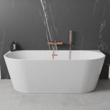 HD Florida White 160x80 félszabadonálló akril kád rózsa arany túlfolyóval és click-clack leeresztővel