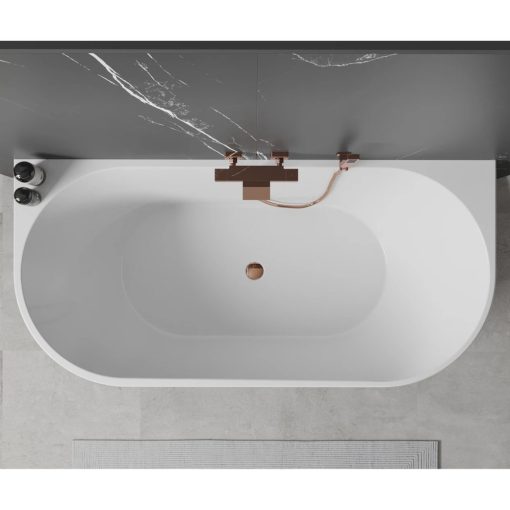 HD Florida White 160x80 félszabadonálló akril kád rózsa arany túlfolyóval és click-clack leeresztővel