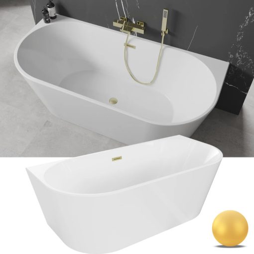 HD Florida White 160x80 félszabadonálló akril kád szálcsiszolt arany túlfolyóval és click-clack leeresztővel