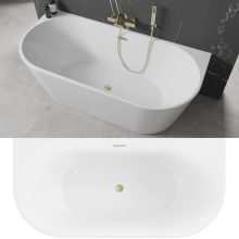 HD Florida White 160x80 félszabadonálló akril kád szálcsiszolt arany túlfolyóval és click-clack leeresztővel