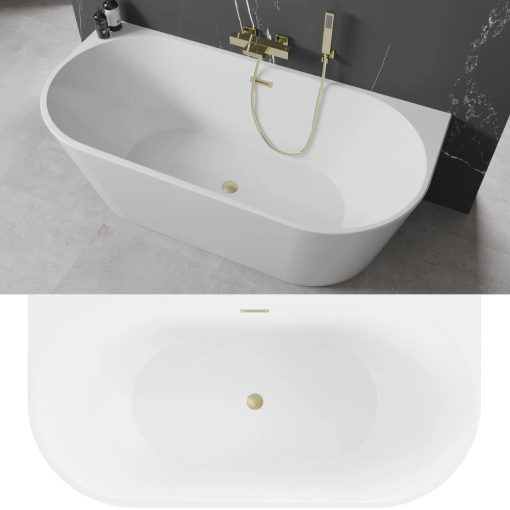 HD Florida White 160x80 félszabadonálló akril kád szálcsiszolt arany túlfolyóval és click-clack leeresztővel