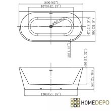 HD Florida White 160x80 félszabadonálló akril kád szálcsiszolt arany túlfolyóval és click-clack leeresztővel