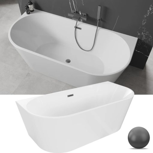 HD Florida White 160x80 félszabadonálló akril kád szürke túlfolyóval és click-clack leeresztővel