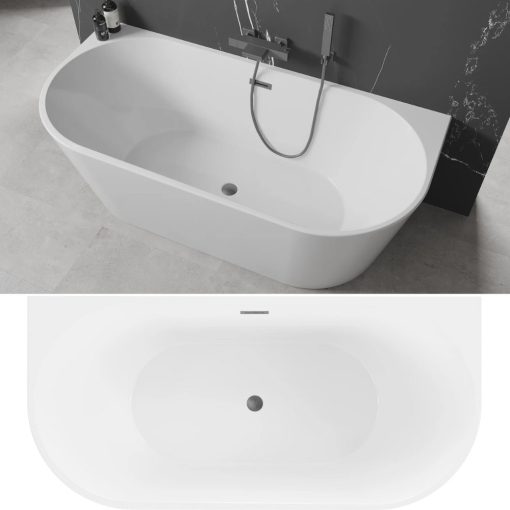 HD Florida White 160x80 félszabadonálló akril kád szürke túlfolyóval és click-clack leeresztővel