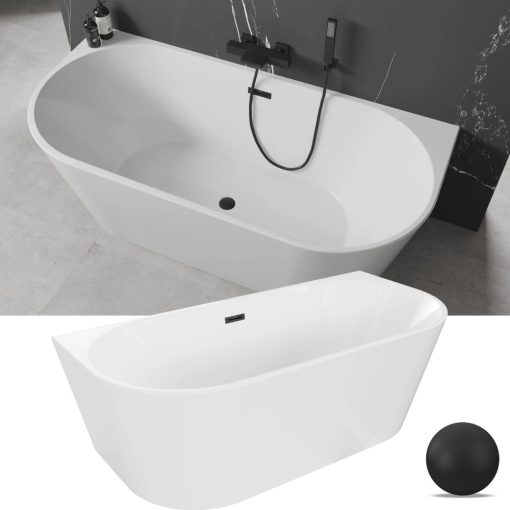 HD Florida White 160x80 félszabadonálló akril kád matt fekete túlfolyóval és click-clack leeresztővel