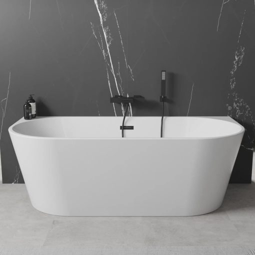 HD Florida White 160x80 félszabadonálló akril kád matt fekete túlfolyóval és click-clack leeresztővel