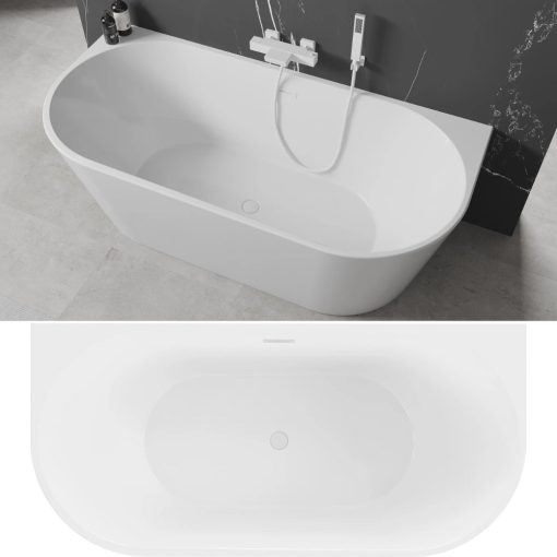 HD Florida White 170x80 félszabadonálló akril kád fényes fehér túlfolyóval és click-clack leeresztővel