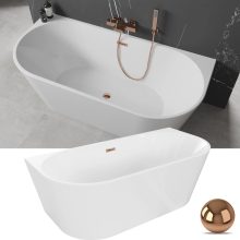 HD Florida White 170x80 félszabadonálló akril kád rózsa arany túlfolyóval és click-clack leeresztővel