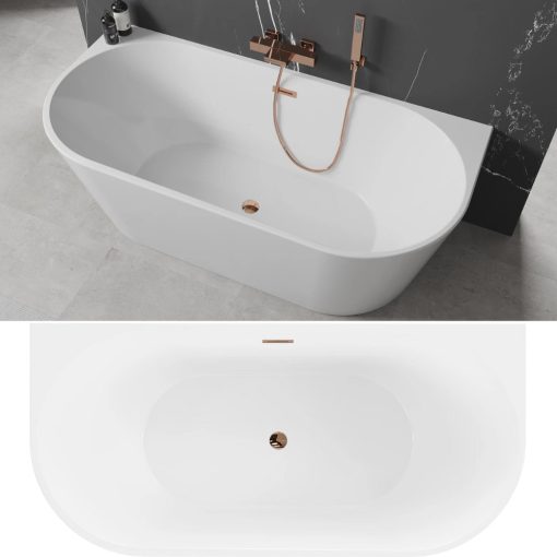 HD Florida White 170x80 félszabadonálló akril kád rózsa arany túlfolyóval és click-clack leeresztővel