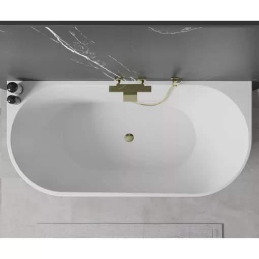 HD Florida White 170x80 félszabadonálló akril kád fényes arany túlfolyóval és click-clack leeresztővel