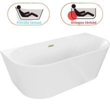 HD Florida White 170x80 félszabadonálló akril kád szálcsiszolt arany túlfolyóval és click-clack leeresztővel