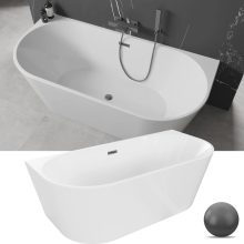 HD Florida White 170x80 félszabadonálló akril kád szürke túlfolyóval és click-clack leeresztővel