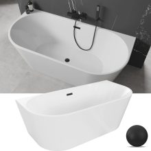 HD Florida White 170x80 félszabadonálló akril kád matt fekete túlfolyóval és click-clack leeresztővel