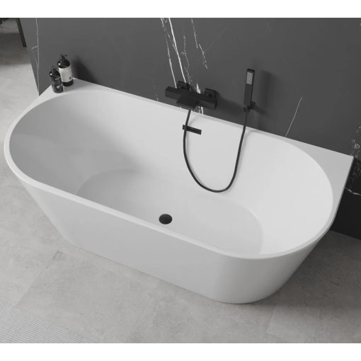 HD Florida White 170x80 félszabadonálló akril kád matt fekete túlfolyóval és click-clack leeresztővel