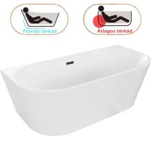 HD Florida White 170x80 félszabadonálló akril kád matt fekete túlfolyóval és click-clack leeresztővel