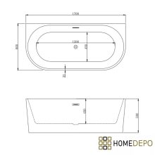 HD Florida White 170x80 félszabadonálló akril kád matt fekete túlfolyóval és click-clack leeresztővel