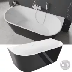   HD Florida Black 170x80 félszabadonálló akril kád fényes fehér túlfolyóval és click-clack leeresztővel