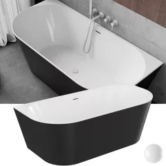   HD Florida Black 170x80 félszabadonálló akril kád fényes fehér túlfolyóval és click-clack leeresztővel