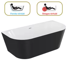 HD Florida Black 170x80 félszabadonálló akril kád fényes fehér túlfolyóval és click-clack leeresztővel