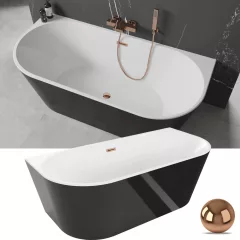   HD Florida Black 170x80 félszabadonálló akril kád rózsa arany túlfolyóval és click-clack leeresztővel