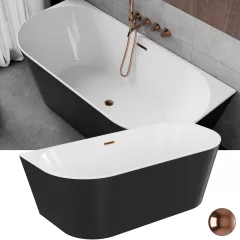   HD Florida Black 170x80 félszabadonálló akril kád rózsa arany túlfolyóval és click-clack leeresztővel