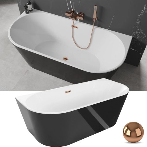 HD Florida Black 170x80 félszabadonálló akril kád rózsa arany túlfolyóval és click-clack leeresztővel