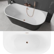 HD Florida Black 170x80 félszabadonálló akril kád rózsa arany túlfolyóval és click-clack leeresztővel