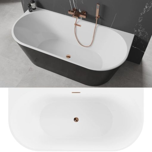 HD Florida Black 170x80 félszabadonálló akril kád rózsa arany túlfolyóval és click-clack leeresztővel