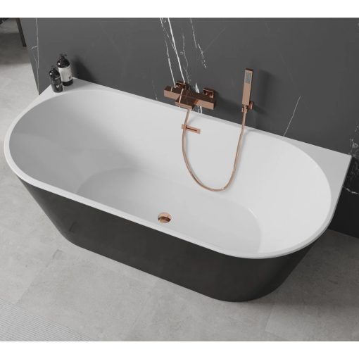 HD Florida Black 170x80 félszabadonálló akril kád rózsa arany túlfolyóval és click-clack leeresztővel