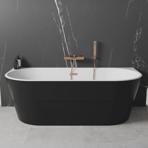 HD Florida Black 170x80 félszabadonálló akril kád rózsa arany túlfolyóval és click-clack leeresztővel